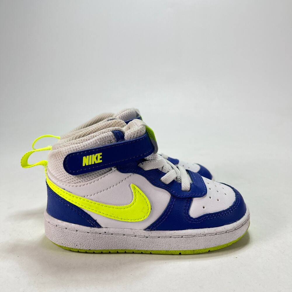 Nike Court Borough Mid 2 White Blue Volt Shoes HJ9281-488 Kid's Size 7C